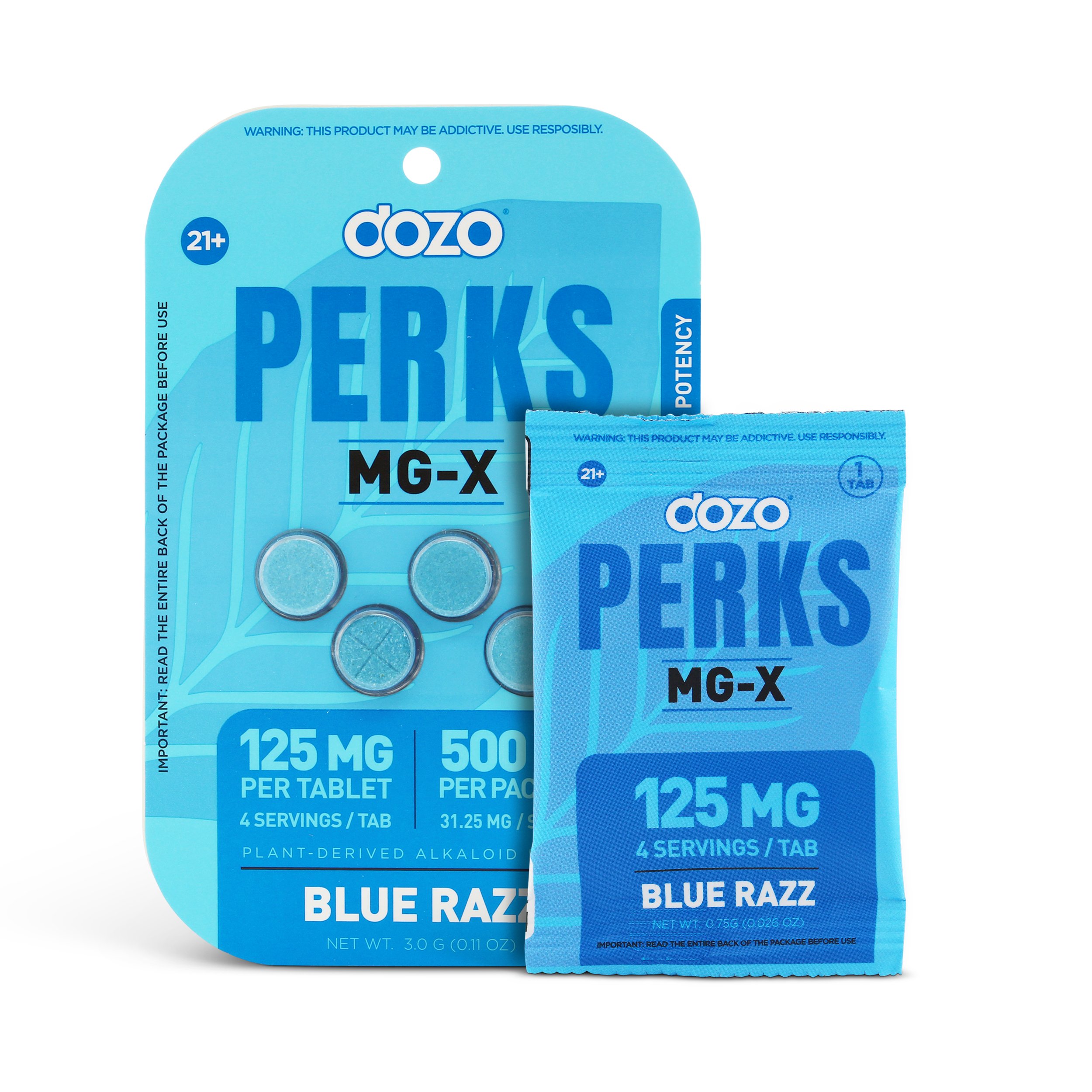 dozo Perks MG-X Kratom Extract Chewable Tablets Blue Razz 125mg
