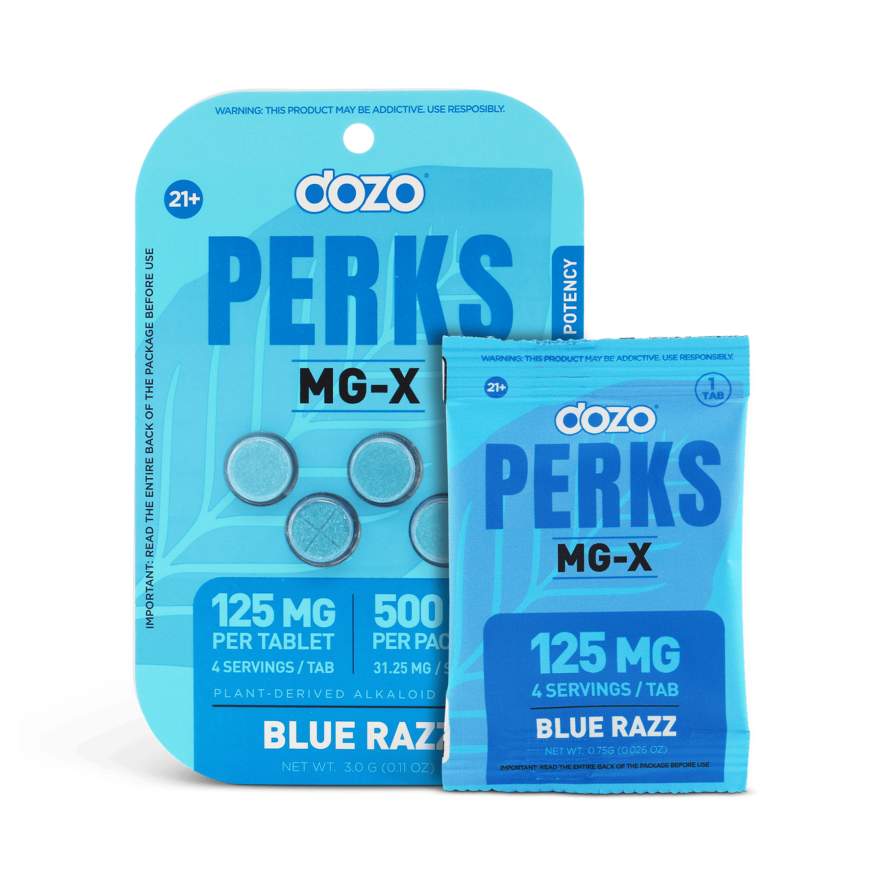 dozo Perks MG-X Kratom Extract Chewable Tablets Blue Razz 125mg